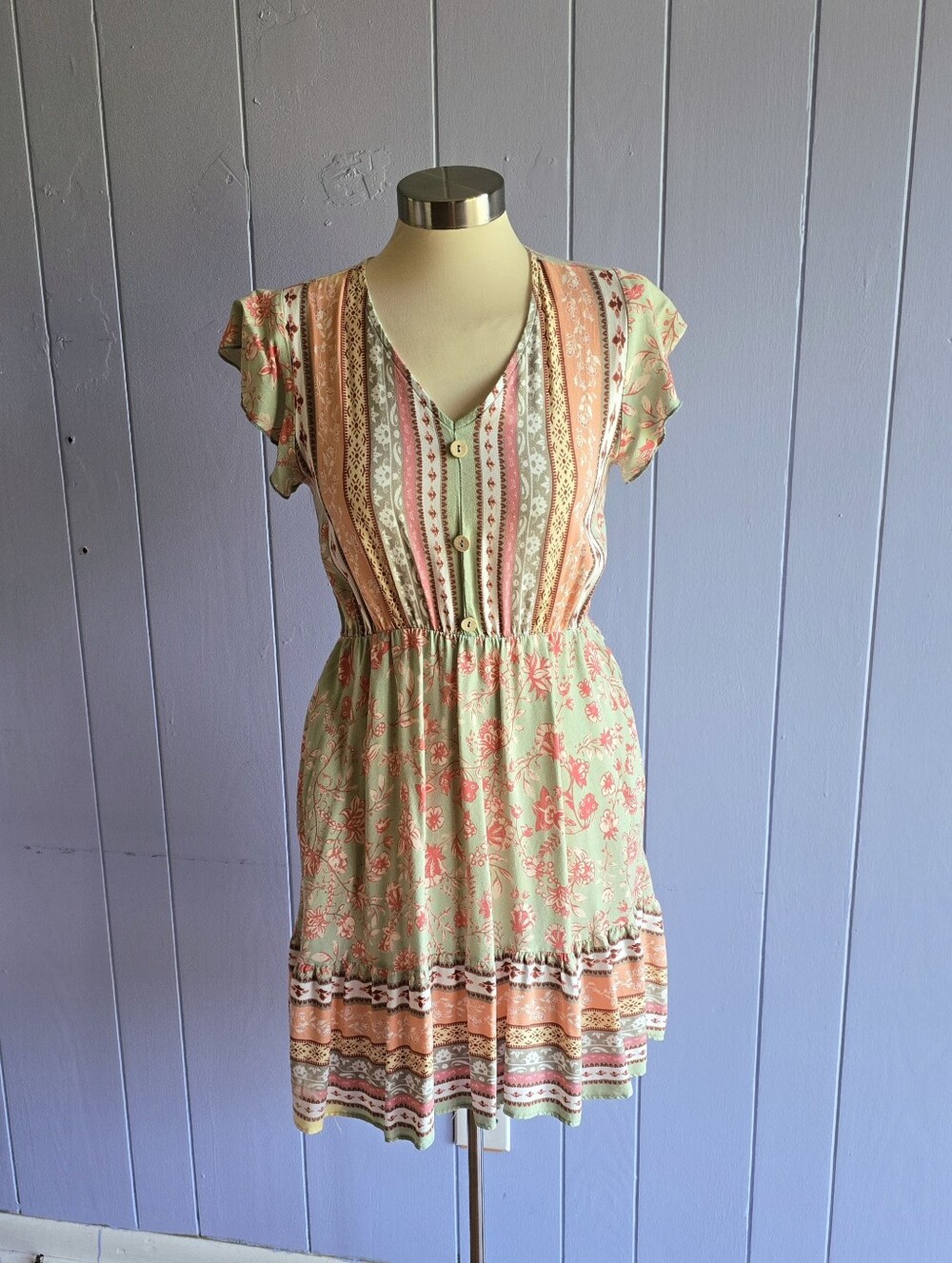 Haptics By HOLLY HARPER Womens Pale Green Floral Pattern Elastic Waist